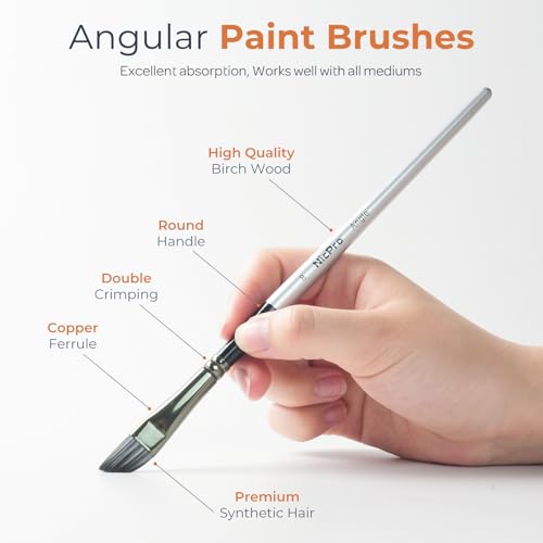 Image of Nicpro 10 PCS Angular Paint Brush Set, Nylon Hair Angled Paint Brushes for Acrylic, Watercolor, Oil, Gouache, Craft, Detail Face Body Art Painting, Base Coating, Artist Paintbrush Kit for Kid & Adult
