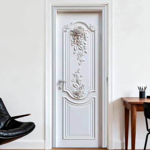Image of Nuxovilar White Floral Door Stickers Peel Stick PVC 30.3x78.7 in