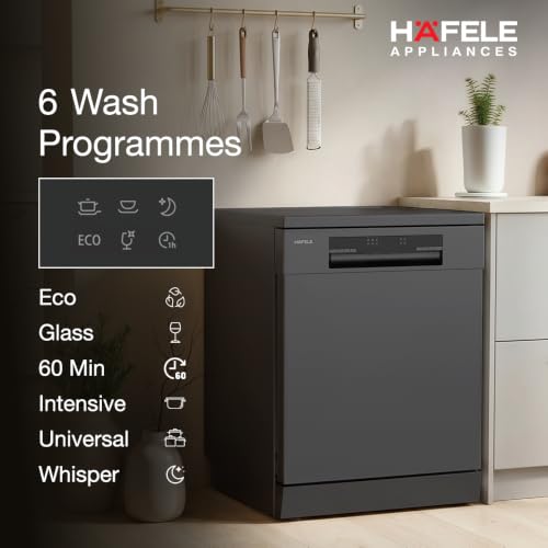 Image of Hafele Aqua Noir Dishwasher | 13 Place Settings | Upto 70 Utensils | Designed for Indian Kitchens | Free-Standing | Hygienic & High-Performance Cleaning | 5-Year Warranty