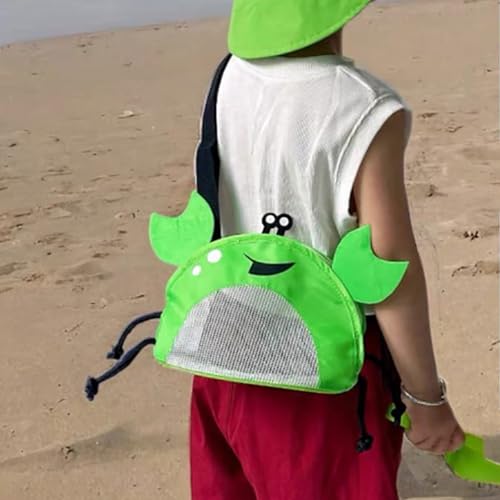 Image of Kids Mesh Beach Bag, Cute Crab-Shaped Seashell Collecting Bag with Adjustable Strap for Holding Shell Beach Toy
