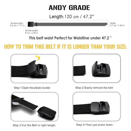 Image of Nylon Tactical Military Men Belt Webbing Canvas Web Belts with Plastic Buckle No Metal Nickel Free, 2 Pack