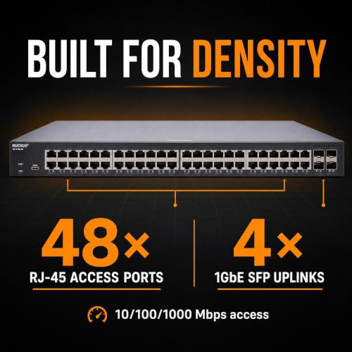 Image of Ruckus ICX8100-48 Managed Switch, 48x 10 /100 /1000 Mbps RJ-45, 4x 1GbE SFP Uplinks - Enterprise Layer 2 Access Switch, No Licensing Required