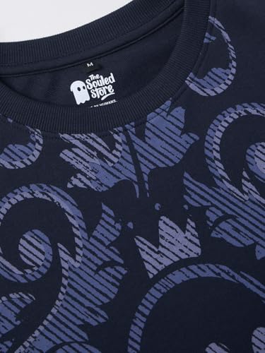 Image of The Souled Store Oversized T-Shirt: Regal Men and Boys Short Sleeves Round Neck Black Graphic Printed Cotton Drop Shoulder Everydaywear Streetwear Casual Oversized T-Shirt