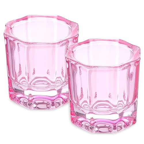 2 Pack Pink Dapping Dish for Nails Glass Nail Monomer Pink Dish Cups for Nail Glass Liquid Nails Bowls Liquids Holder Dampen Dishes Acrylic Powder Holder for Art Acrylic Liquid Manicure Care Tools