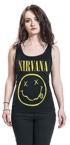 Nirvana Smiley Femme Top Noir Regular/Coupe Standard - Les Beatles, Paul McCartney, John Lennon, RIngo Starr, George Harrison Nirvana Smiley Femme Top Noir Regular/Coupe Standard – Image 5