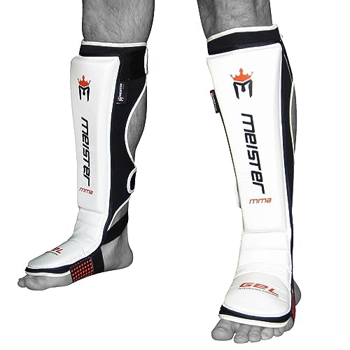 Meister Edge Paire de protège-Tibias en Cuir avec Rembourrage en Gel Blanc Taille L/XL