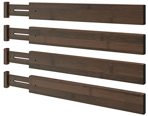 BAMEOS Drawer Divider,Expandable Bamboo Separators Adjustable Utensil Knife Fork Tool Kitchen Organizer, Clothes Fabric Drawer Organizer In Bathroom Bedroom Office, Cabinet Dresser Organizer 4-pack