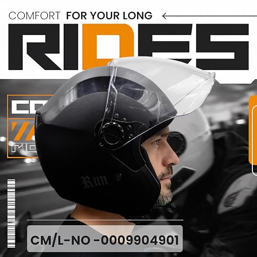 Image of Cortex Run Half Face Helmet Matt Finish with Scratch Resistant Curved Polycarbonate Visor, Hard ABS Shell Helmet for Men and Women | Clear Visor, Lightweight