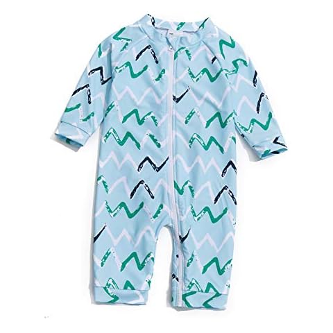 Baby Boys Sunsuits/Swimwear UPF 50+ Sun Protection One Piece Full-Length Zipper Swimsuits with Sun Cap. (Blue, 9-12Months) Cover