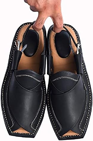 III-Fashions Men's Traditional Style Peshawari Leather Sandals Adjustable Strap Summer Shoes Boys Casual Outings Cowhide, Black, 10 | Image 2