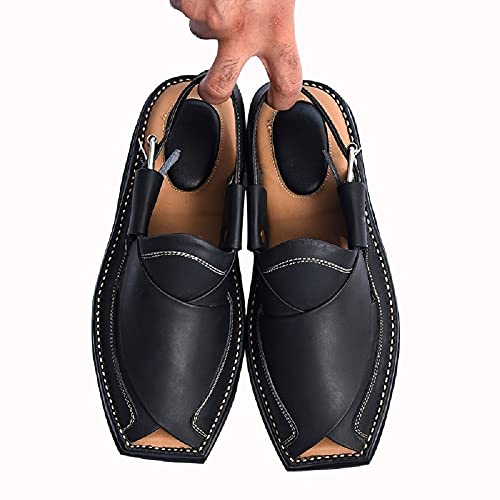 Premium Men's Black Genuine Cowhide Leather Sandals - Comfortable Double Sole Summer Footwear3