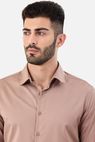 Image of SNITCH Men Formal Shirt | Tailored Slim Fit Full Sleeve Spread Collar Solid Style | Breathable Polyester Viscose Blend Twill Fabric for Office & Evening