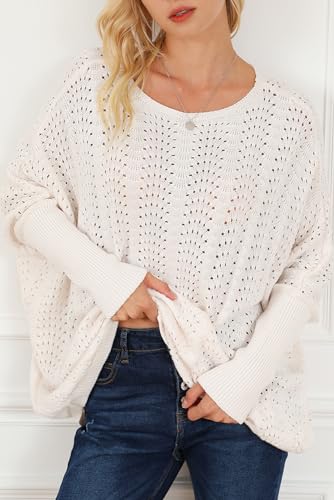 Women's Stylish Beige Ribbed Hollow Knit Dolman Sleeve Sweater2
