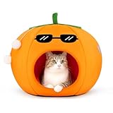 MOYMO Cute Cat Beds for Indoor Cats, Small Dog Beds, Soft Washable Pet Beds for Kitten and Puppy, Funny Orange Cat Cave, 19 Inches