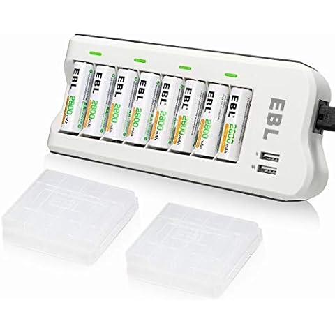 EBL 808U Cargador de Pilas AA AAA con 8 Piezas de AA 2800mAh Cover
