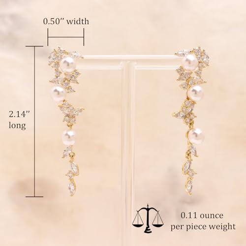 Sonateomber Pearl Long Dangle Earrings for Women, Elegant Rhinestone CZ Leaf Butterfly Bridal Earings Prom Wedding Fashion Jewelry Gift3