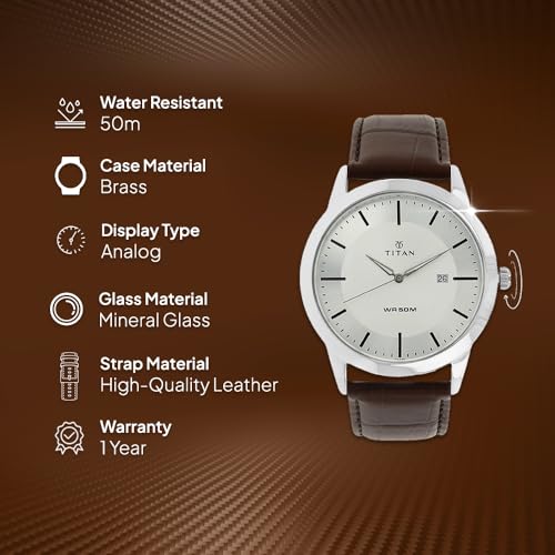 Titan Classic Silver Dial Analog with Date Leather Strap watch for Men-NS1584SL03 (Image - 5)