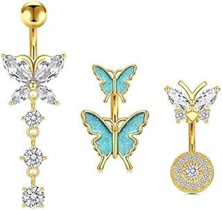 AVYRING Belly Button Bars Butterfly Dangle 6MM 10MM 14G Stainless Steel Women Navel Rings Belly Piercing