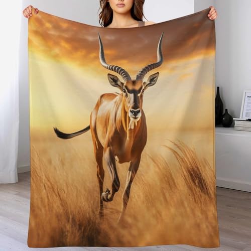 Antilope Decke Wohndecke Warm & Kuschelig, Überwurf Ideal Für Draußen, Camping, Couch, Bett, Reisen – Wolldecke （130×180cm）