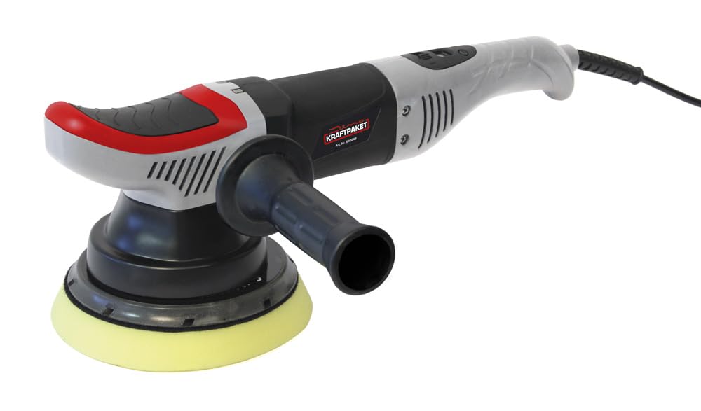 Dino KRAFTPAKET 640247 8 mm-710 W - Pulidora excéntrica con rotación Forzada, Juego con Esponja de Pulido de 125 mm, Funda para Coche y Barco, Color Gris