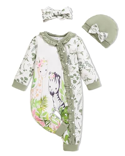 Image of Newborn Baby Girl Clothes Infant Floral Print One-Piece Romper+Jumpsuit+Bodysuit+Hat+Headband