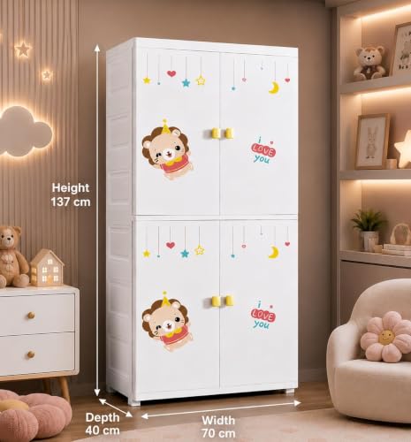 Image of HIWARE Premium Modular Wardrobe for Bedroom, Kids Room and Home | Spacious Clothes Storage Cabinet with Drawers and Shelves | Modern Stylish Design, Heavy Duty, Multipurpose Organizer -Lion
