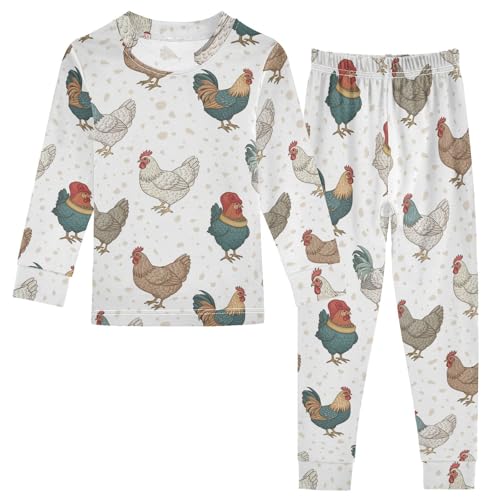 Pajama Sets Long Sleeve Chicken Pattern with Colors Soft Comfy Sleepwear 2 Piece PJS 3-8T