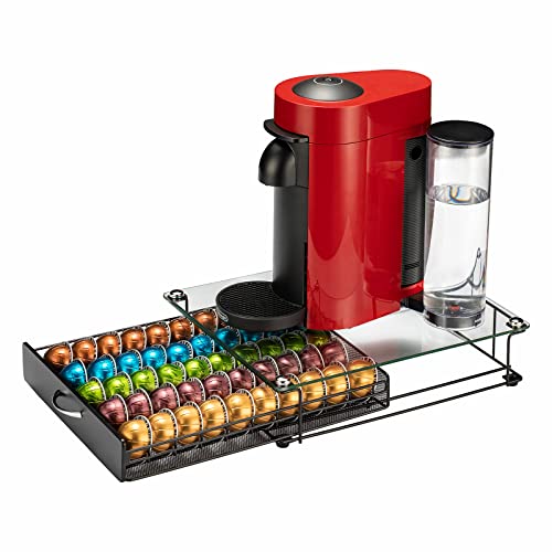 Comparison: Best Nespresso Glass Drawer 10 Rice rat Coffee Vertuo Capsule Holder Drawer for Nespresso With Glass For Cabinet Vertuoline Pod Storage Rack For Counter (Class-50 Pods(With handle))