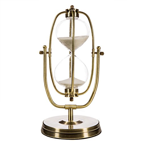 Modern Decorative 12-Inch Brass-Tone Metal Rotating Hourglass Sand Timer