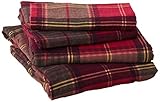 Pointehaven Flannel Deep Pocket Set with Oversized Flat Sheet, Queen, Piedmont Plaid