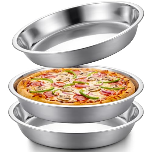 Otoolling 3 Pcs Deep Stainless Steel Pie Pan Set - Thickened Metal Baking Pans for Oven Rust Proof Pie Plates for Kitchen (11 Inches Larger Size)