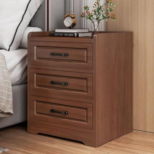 Vzfv ナイトテーブル ベッドサイドキャビネット 3段引き出し 収納付き 木製 小型コンパクト 北欧風 サイドテーブル ベッド横 電話台 寝室・子供部屋・一人暮らしに 飾り棚 ブラウン 頑丈 お手入れ簡単 (3階建て,ブラウン)