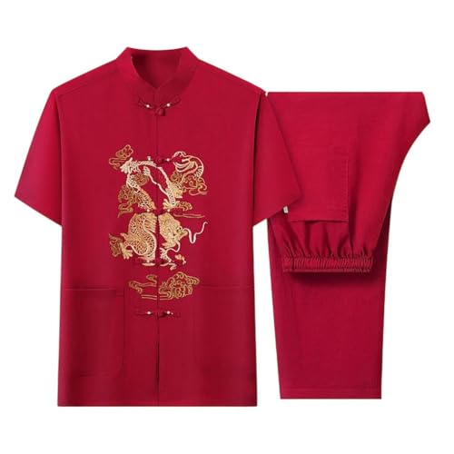 Rfmfkkg Mens Short Sleeve Suit Cotton Embroidery Chinese Style Middle-Aged Men's 2 Piece Outfit