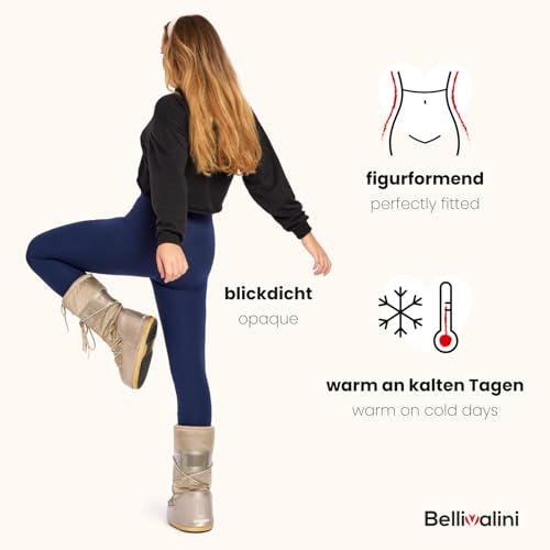Bellivalini Damskie Legginsy Termo z Podszewką na Zimę Ocieplane Apre Ski BLV50-320 (Granatowy, M)