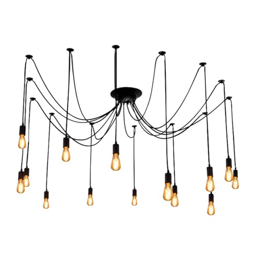 Lonruis Spider Light Chandelier Spider Pendant Light Fixture Edison Chandelier 14 arms Vintage Industrial Steampunk Hanging Ceiling Multi DIY