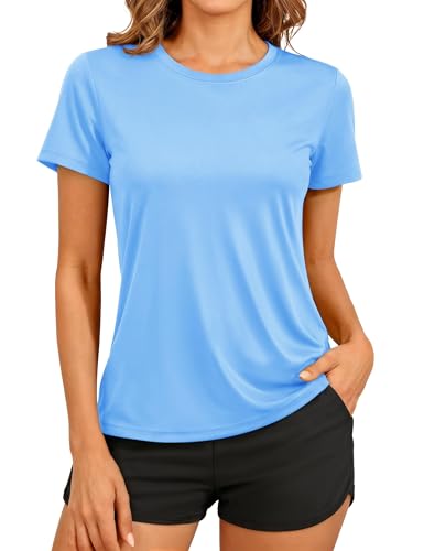TACVASEN Ladies T Shirts Women's UV Sun Protection T-Shirt Breathable Quick Dry Sport Gym Tops Shirt Summer (M, Waterfall)