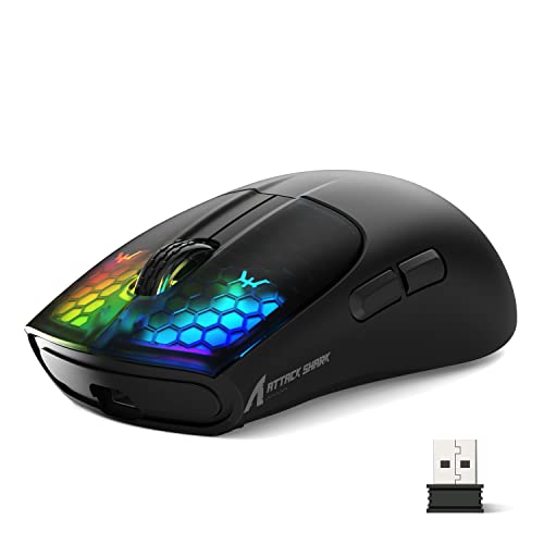 ATTACK SHARK X5 Wireless Gaming Mouse with Tri-Modes BT 5.1/2.4Ghz/USB-C,Lightweight 49g,PAW3212 Optical Sensor,Rechargeable Battery,RGB LED Computer Mouse for PC/Tablet/Desktop/Office/Games-Black