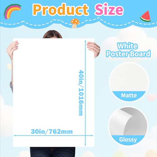 Image of White Poster Board Paper, 30 inchx40 inch Poster Sheets, 30 Sheets | Extra Large Size, 250GSM /92LB Heavy-Weight, Blank Poster Paper Bulk for Projects, Presentations, Displays, Signs, Crafts