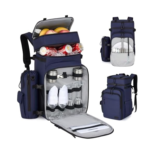 Hanke Backpack Cooler, 40 Cans Soft Leak Proof Picnic Backpack, Portable 2 Insulated Compartments Cooler Backpack Water Resistant for Lunch Beach Travel Camping Picnic Hiking,Blue