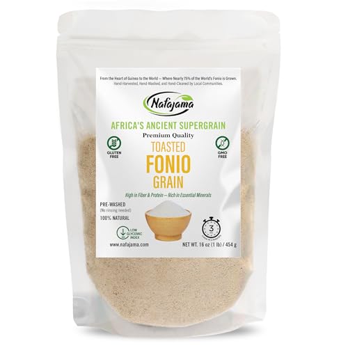 Nafajama Premium Gluten-Free Toasted Fonio Grain | Ancient African Super-Grain | Non-GMO, Vegan, High-Fiber Superfood | All-Natural, Lightly Toasted - 1 Bag of 1 lb / 454g