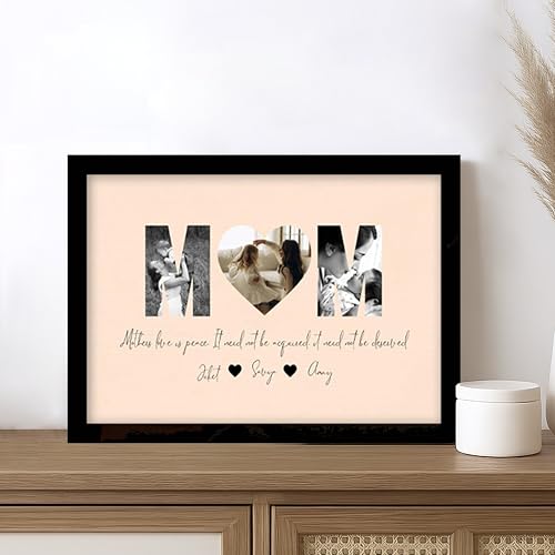 Image of Customized Mother's Day Gift for your Mom with 3 Pictures Collage print along with MOM Text, Photo Frame With Photo Upload, Birthday, Anniversary, Couple, Parents (8.9x12.8 Inch)