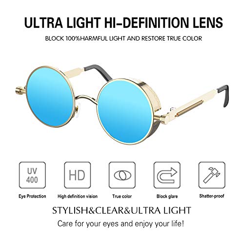 Image of PROUDDEMON Retro Gothic Steampunk Sunglasses for Women Men Round Lens Metal Frame