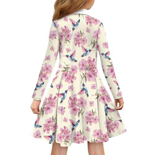 AmzPrint Long Sleeve Polo Dress for Girls Fit and Flare A Line Midi Swing Pleated Flowy Fall Tween Girls Dresses4