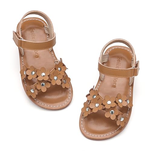 Image of Felix & Flora Toddler Girl Sandals -Flower Girl Dress Shoes Open Toe Little Kid Flats