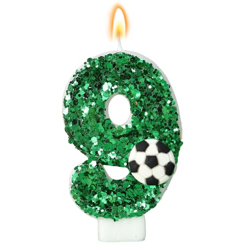 Soccer Candle Green Number 9 Candles 9st Birthday Candles for Cake and Cupcake Topper Party Decorations Decor Supplies Favors
