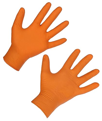 Kerbl 50x Einmalhandschuh X-Grip, Arbeitshandschuh, Schutzhandschuh, orange, Gr. XL, 24cm, Nitril, unisex, öl- und chemikalienbeständig