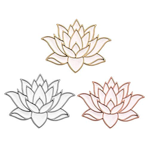 10K Gold Color Cute White Enamel Lotus Pin and Brooch(3pack Gold+Rose Gold+Silver)
