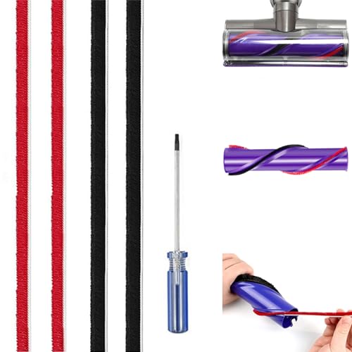 Xiciki 4 PCS Soft Plush Strips, Replacement for Dyson V8 V10 V11 V12 V15 DC58 DC59 DC62 DC72 DC74 Vacuum Cleaner Direct Drive Rolling Roller Brush Strips with Screwdriver
