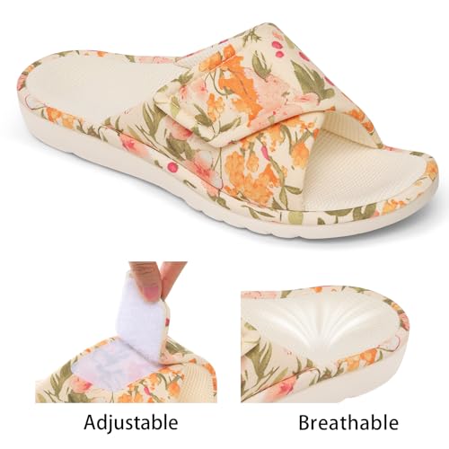Image of shevalues Summer House Slippers for Women with Arch Support Breathable Waffle Cotton Indoor Slippers Slip on Open Toe Home Shoes