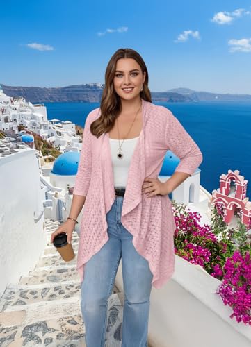 Image of Eytino Plus Size Cardigan for Women Lightweight Half Sleeve Summer Loose Kimono Cardigan Beach Cover Ups(1X-5X)
